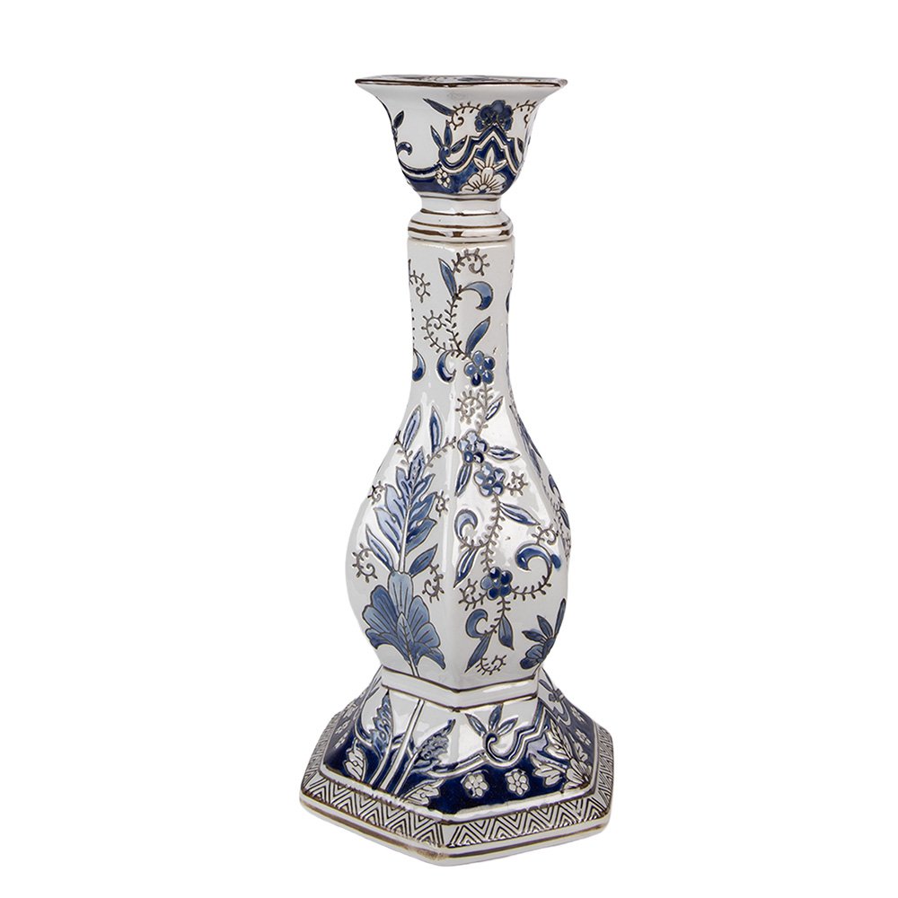 Kandelaar Ø 18x36 cm Wit Blauw Porselein