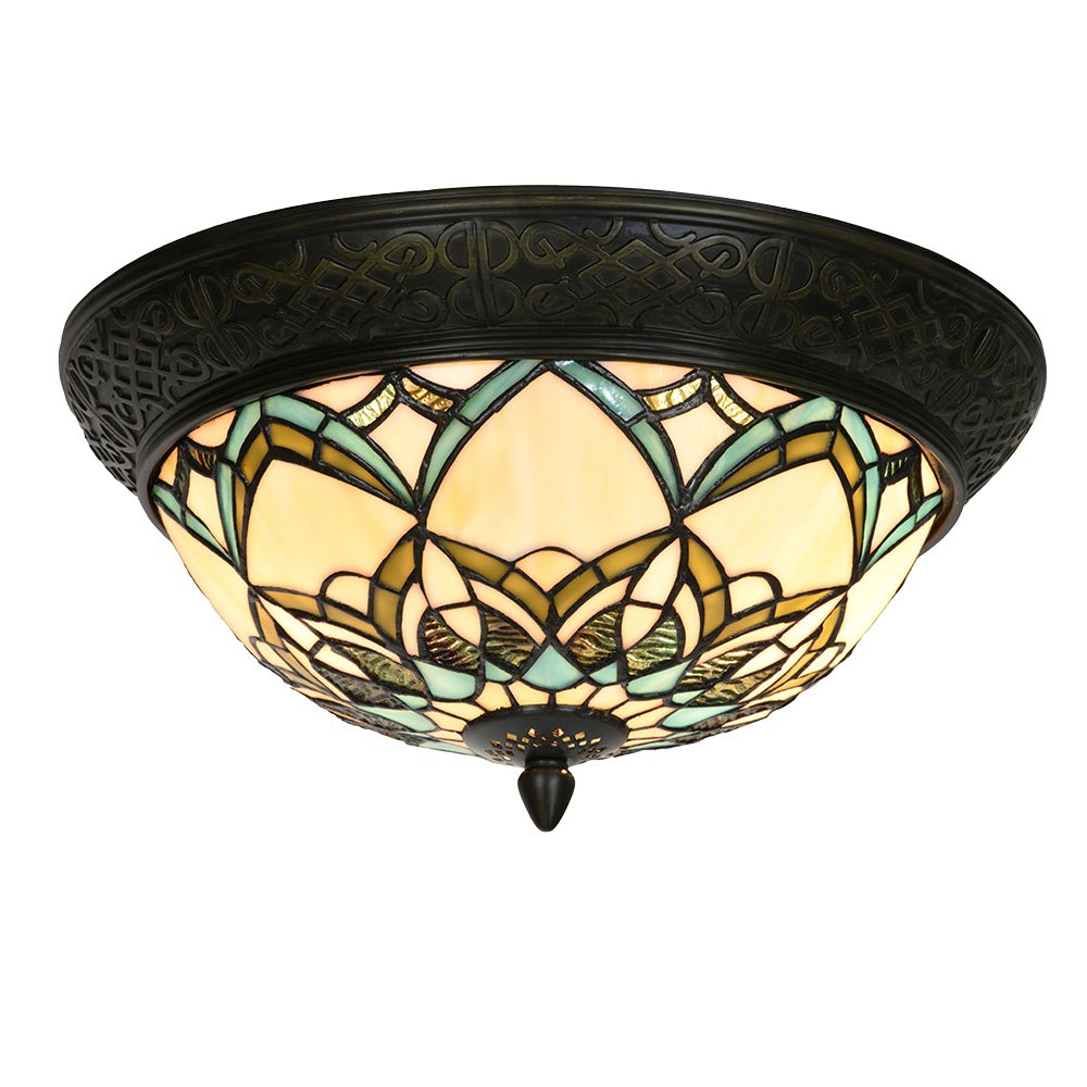 Plafondlamp Tiffany Ø 37x19 cm beige blauw glas tiffany lampen