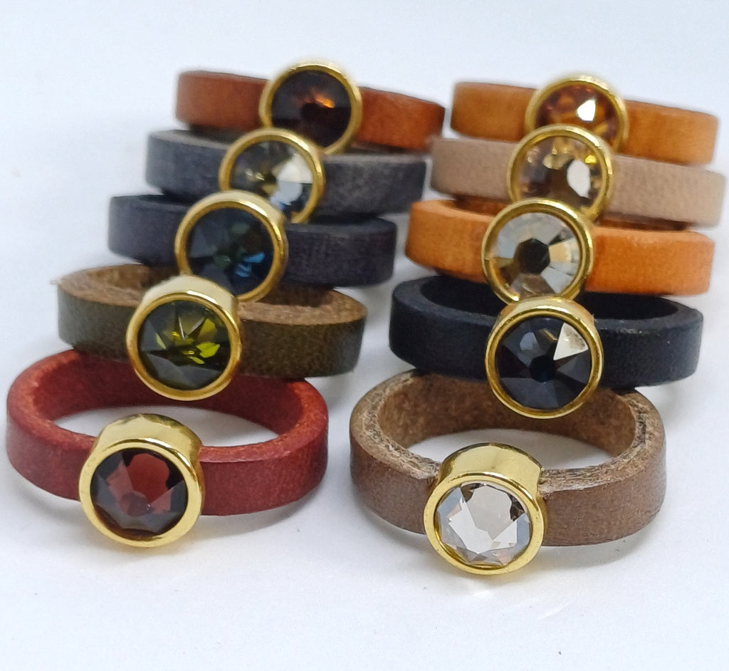 Leren ringen 5mm 24K gold met Swarovski element (10x)