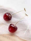 Kersen Dangle Oorbellen – Rode Kunstkralen – Push Back Sluiting