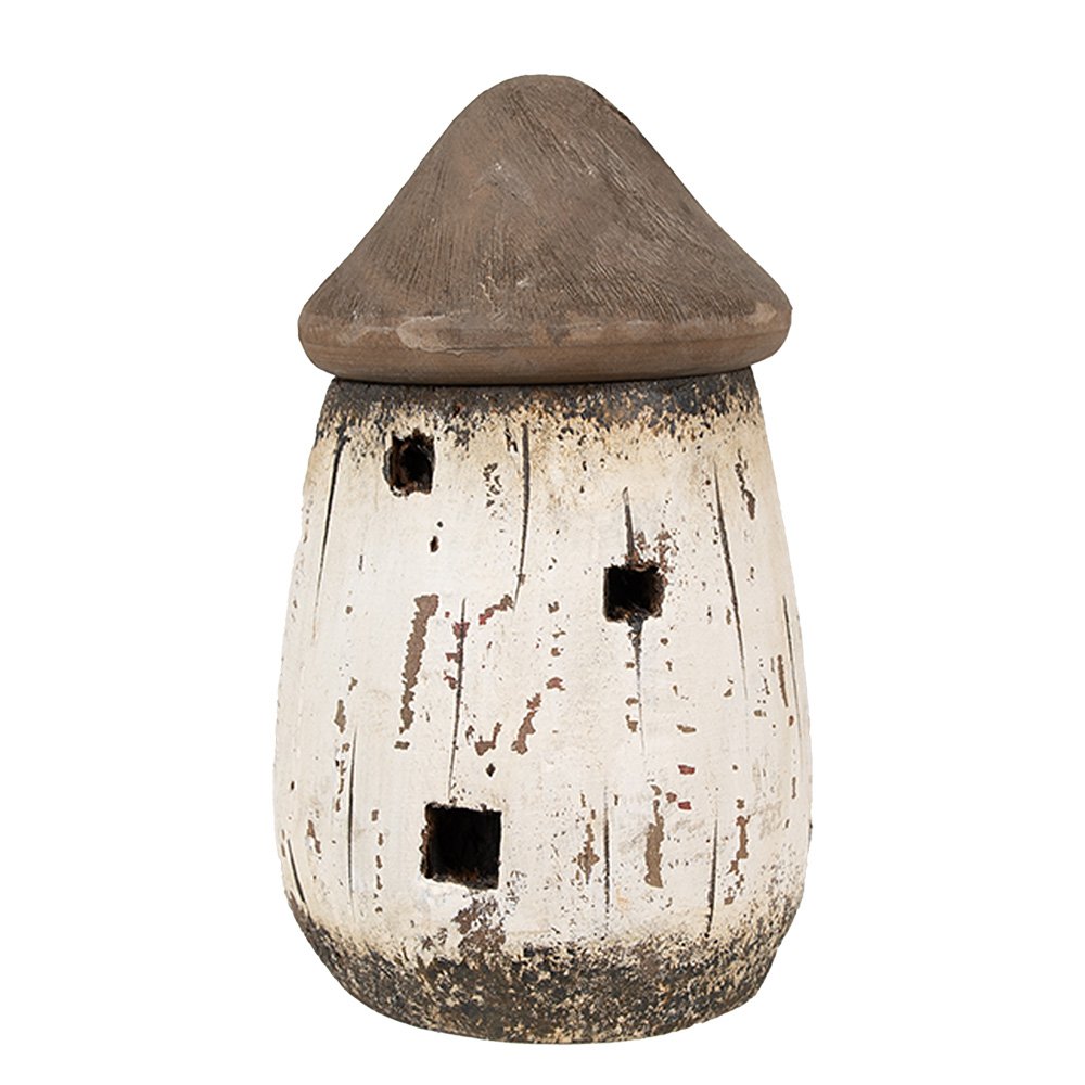 Decoratie Beeld Huis Ø 11x17 cm Wit Bruin Hout