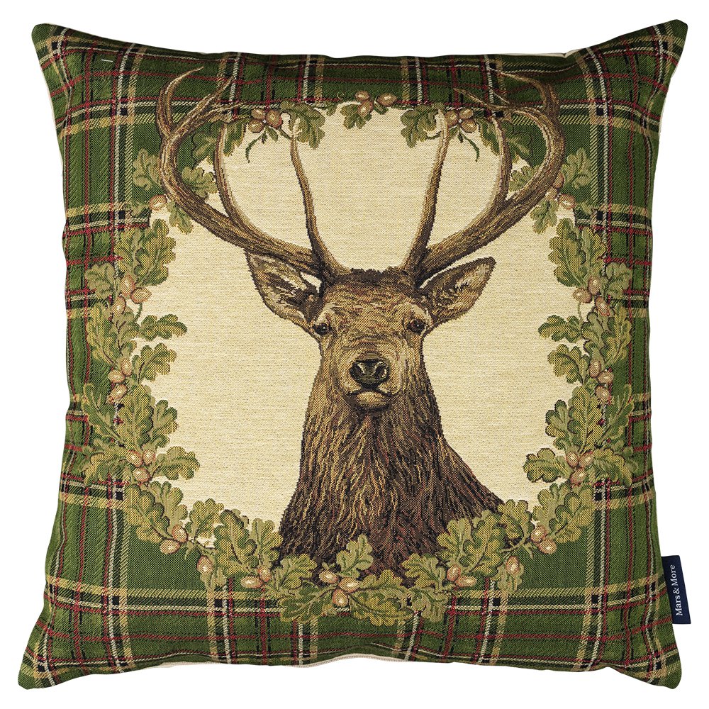 Gobelin kussen groen ruit hert 45x45cm