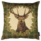 Gobelin kussen groen ruit hert 45x45cm