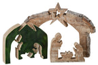 J-Line Kerststal met schors - mangohout - naturel/donkergroen - large