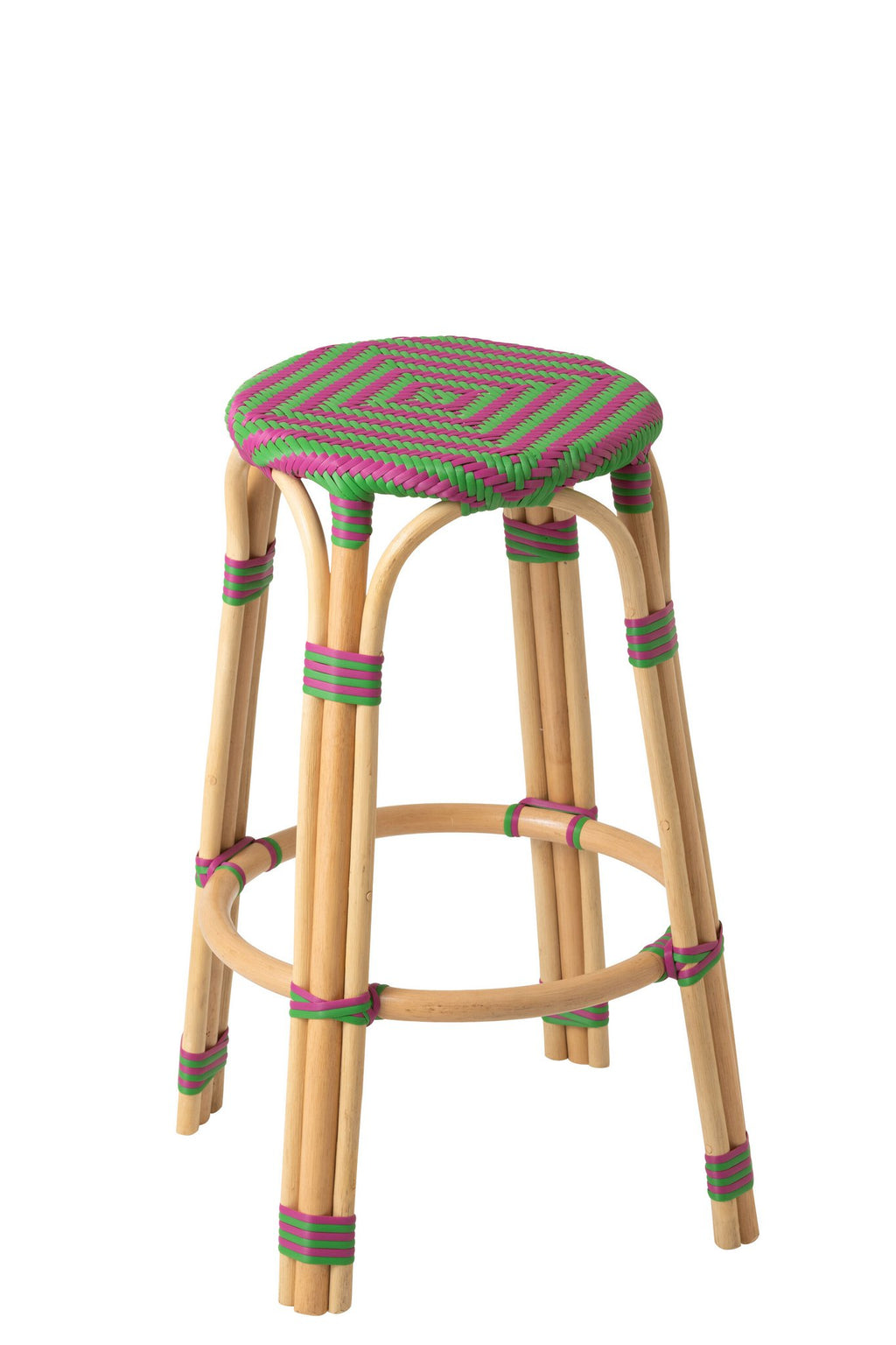 J-Line decoratie Kruk - polyresin/rotan - roze/groen