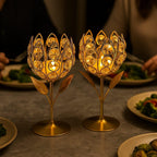 Kaarshouder | Theelichtje Goud Aluminium K9 Gesneden | Set van 2