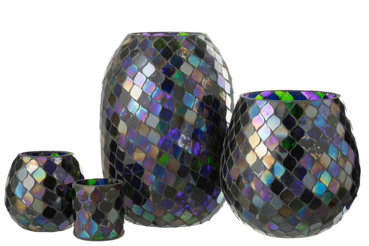 J-Line windlicht Mozaiek - glas - paars - extra large