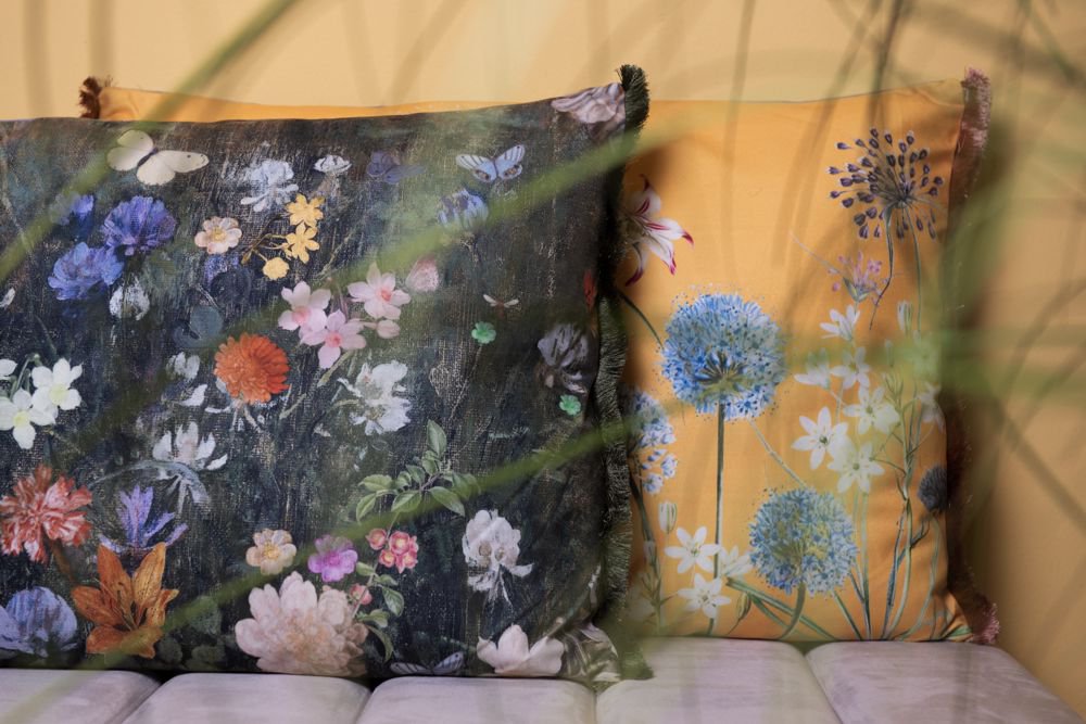 Sierkussen 60x40 cm Groen Wit Polyester Bloemen Kussenhoes met Kussenvulling