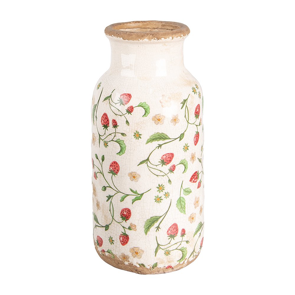Vaas Ø 15x32 cm Beige Rood Keramiek Aardbeien