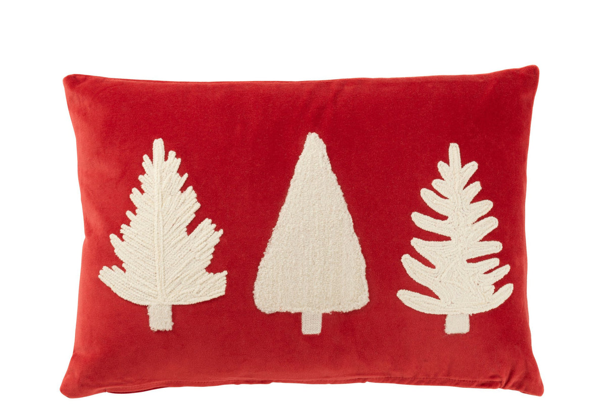 J-Line kussen Rechthoek Kerstbomen - fluweel - rood/wit