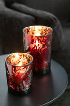J-Line windlicht Blaadjes - glas - rood/goud - large
