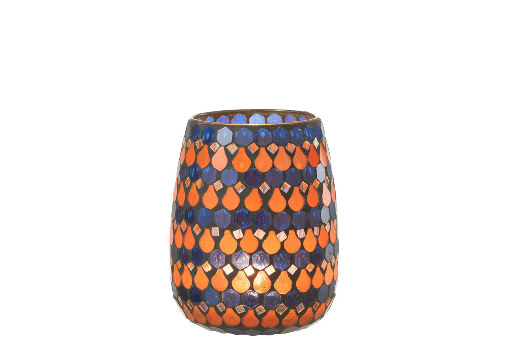 J-Line windlicht Mozaiek Druppel - glas - oranje/blauw - medium