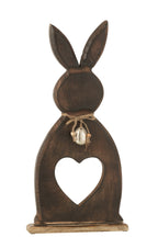 J-Line decoratie Konijn Hart + Ei Mango - hout - donkerbruin - large