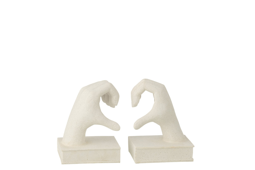 J-Line boekensteun Handen Love - polyresin - wit - set van 2