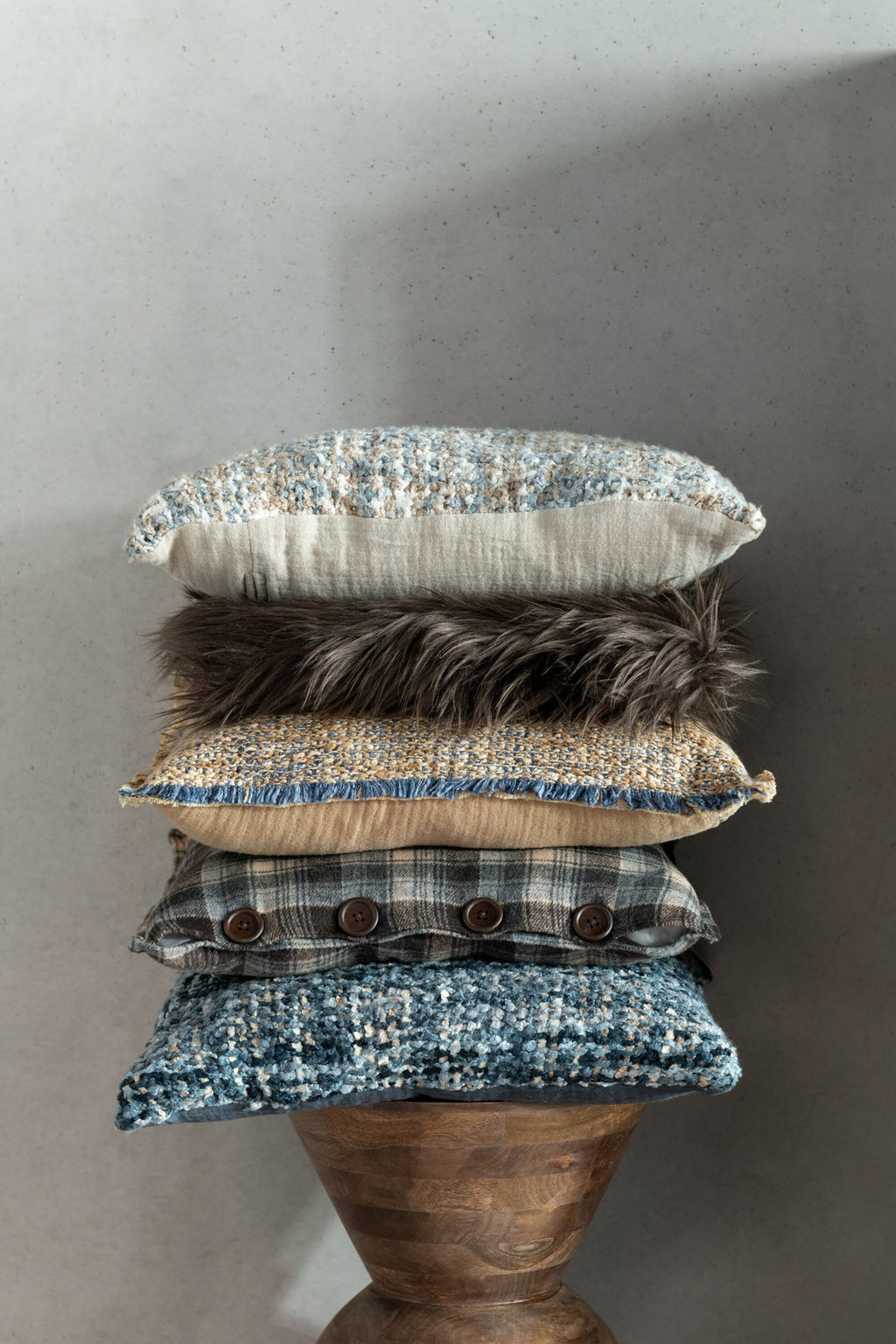 J-Line Kussen Tweed Pol/Katoen Blauw/Wit