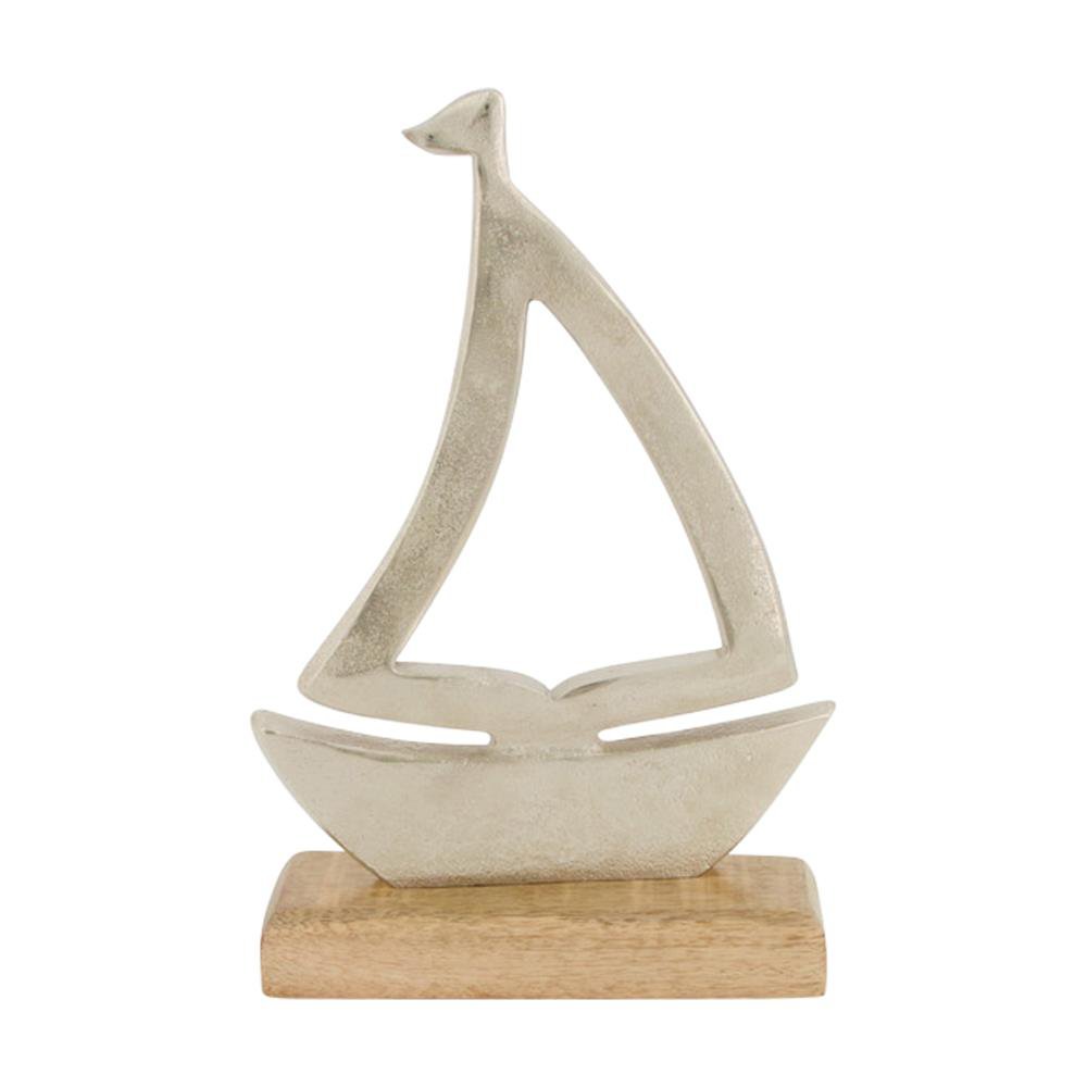 Boot alu met hout 16x5x25cm zilver
