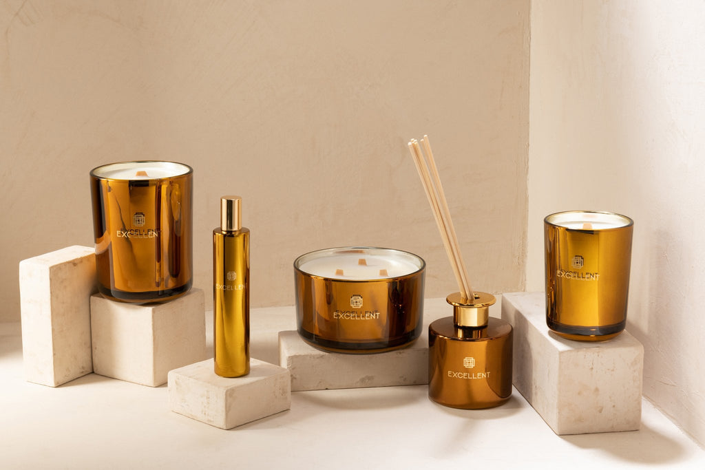 J-Line huisparfum Excellent - Golden Honey - glas - oker