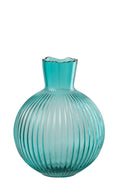 J-Line vaas Bal Geribbeld - glas - turkoois - S