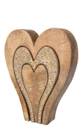 J-Line Hart met strass - mangohout - naturel/goud - L