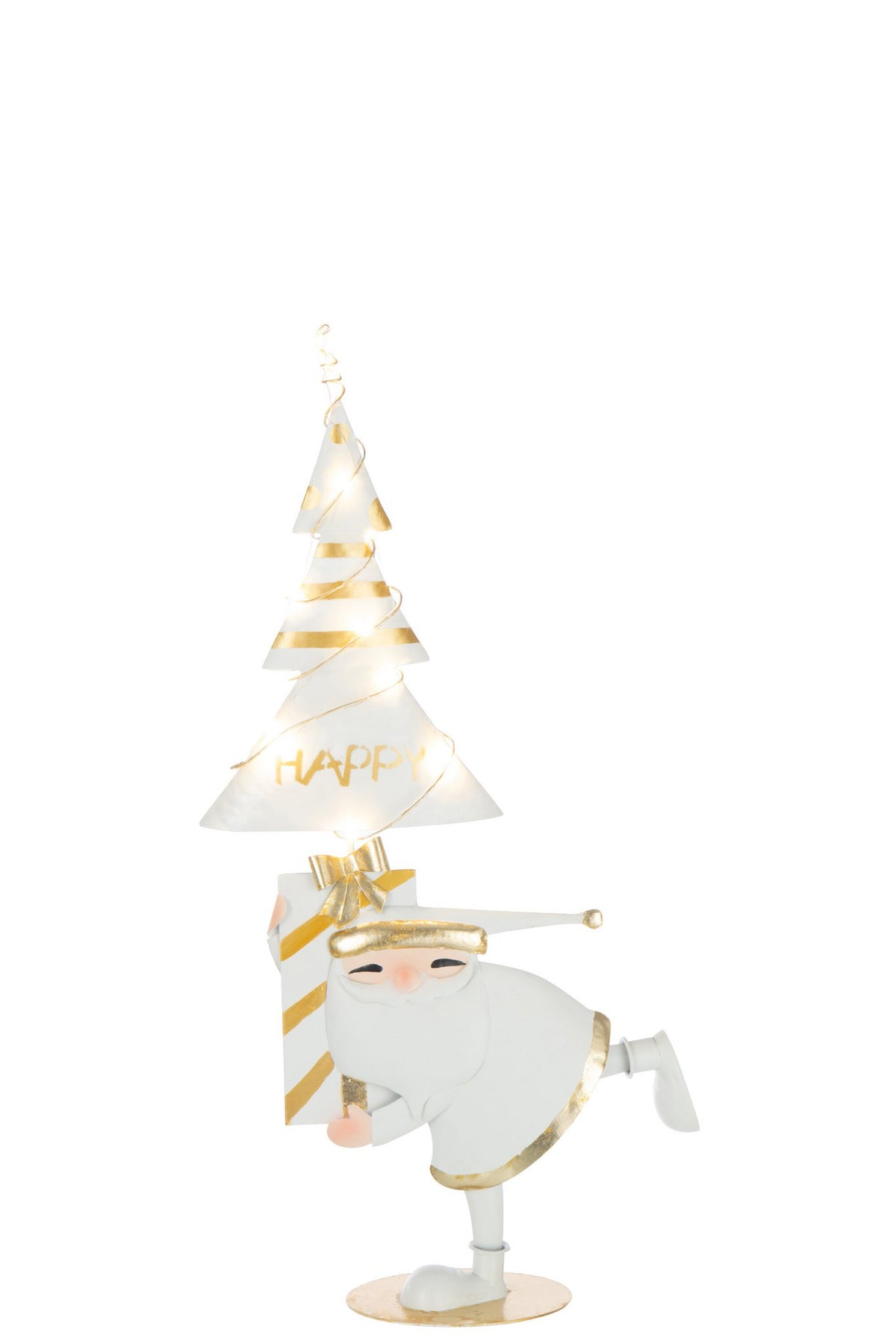 J-Line figuur Kerstman Boom - ijzer - goud/wit - S - LED lichtjes
