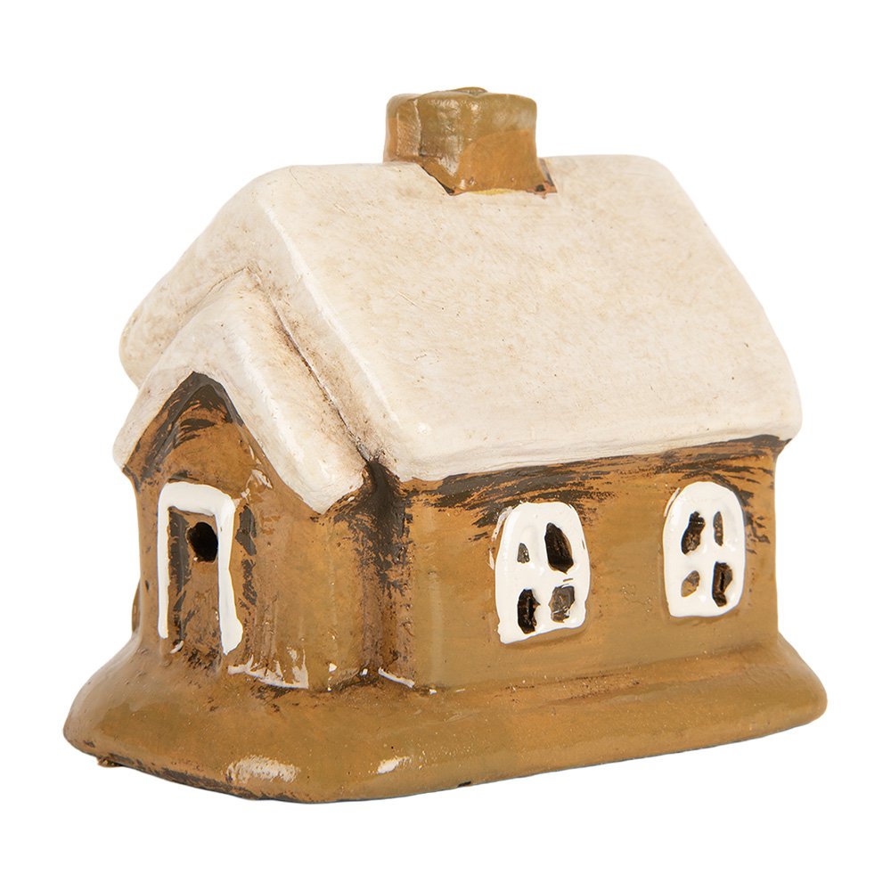 Waxinelichthouder Huis 9x7x9 cm Bruin Keramiek