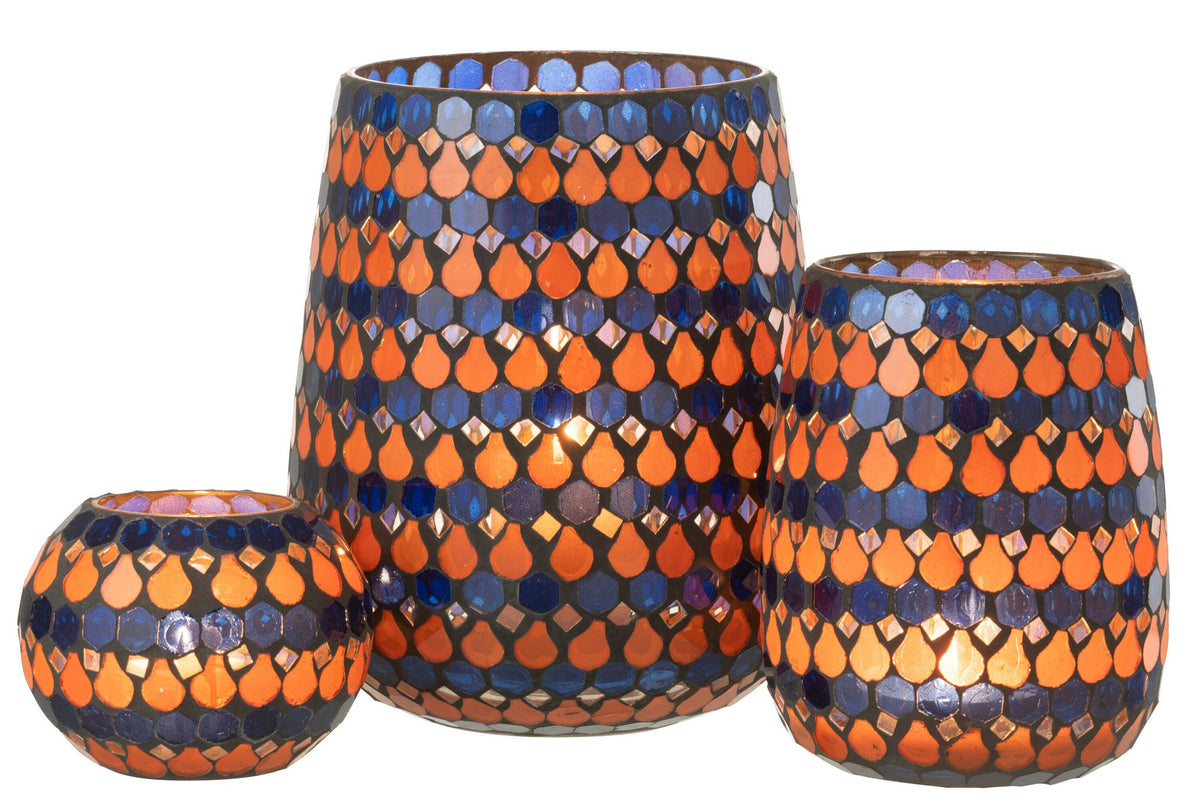 J-Line windlicht Mozaiek Druppel - glas - oranje/blauw - large