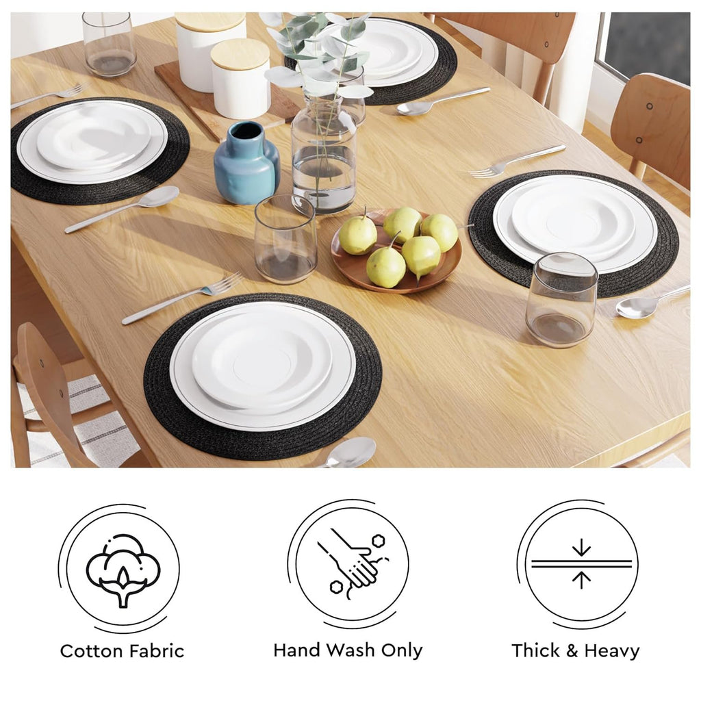 Ronde placemats – geribbeld katoen – diameter 32 cm, set van 4