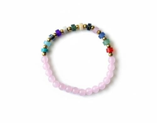 Dames armband Rozenkwarts 6 mm met spacers