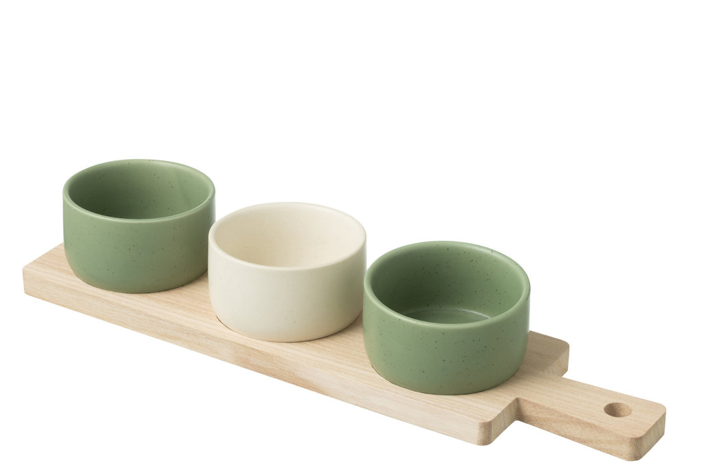 J-Line Tapasservies 3 Sets + Houten Schaal In Doos Groen/Wit