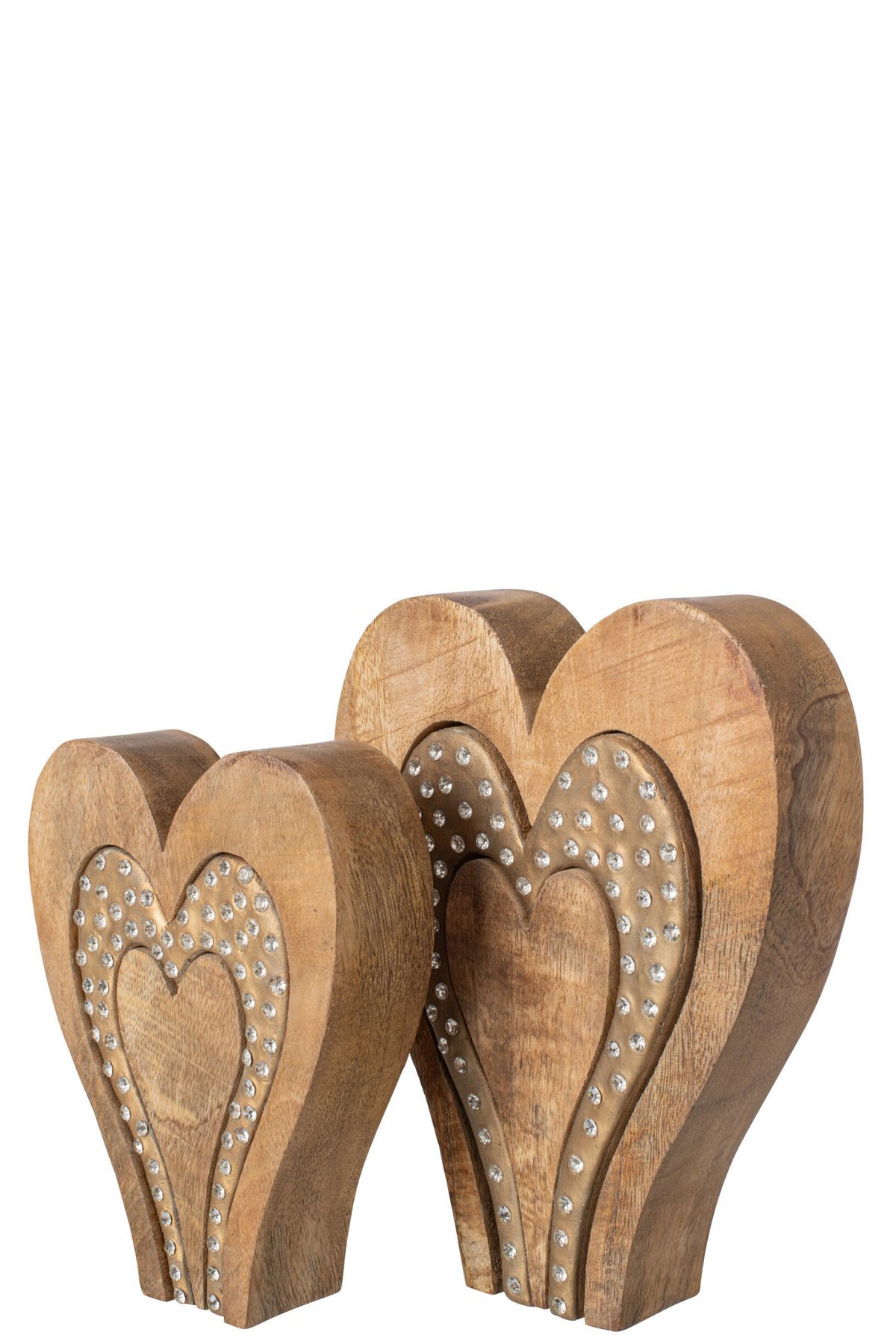 J-Line Hart met strass - mangohout - naturel/goud - L