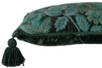 J-Line kussen Bladeren Vierkant - viscose - donkergroen/turquoise