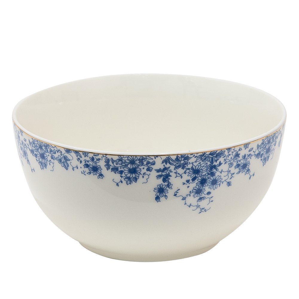 Soepkomom 500 ml Blauw Porselein Bloemen Serveerkom