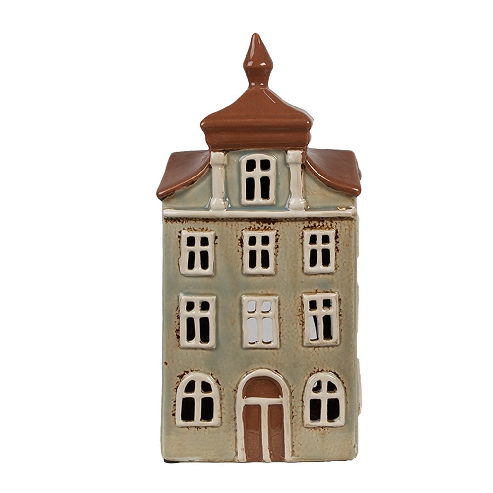 Waxinelichthouder Huis 12x9x25 cm Groen Bruin Keramiek Theelichthouder