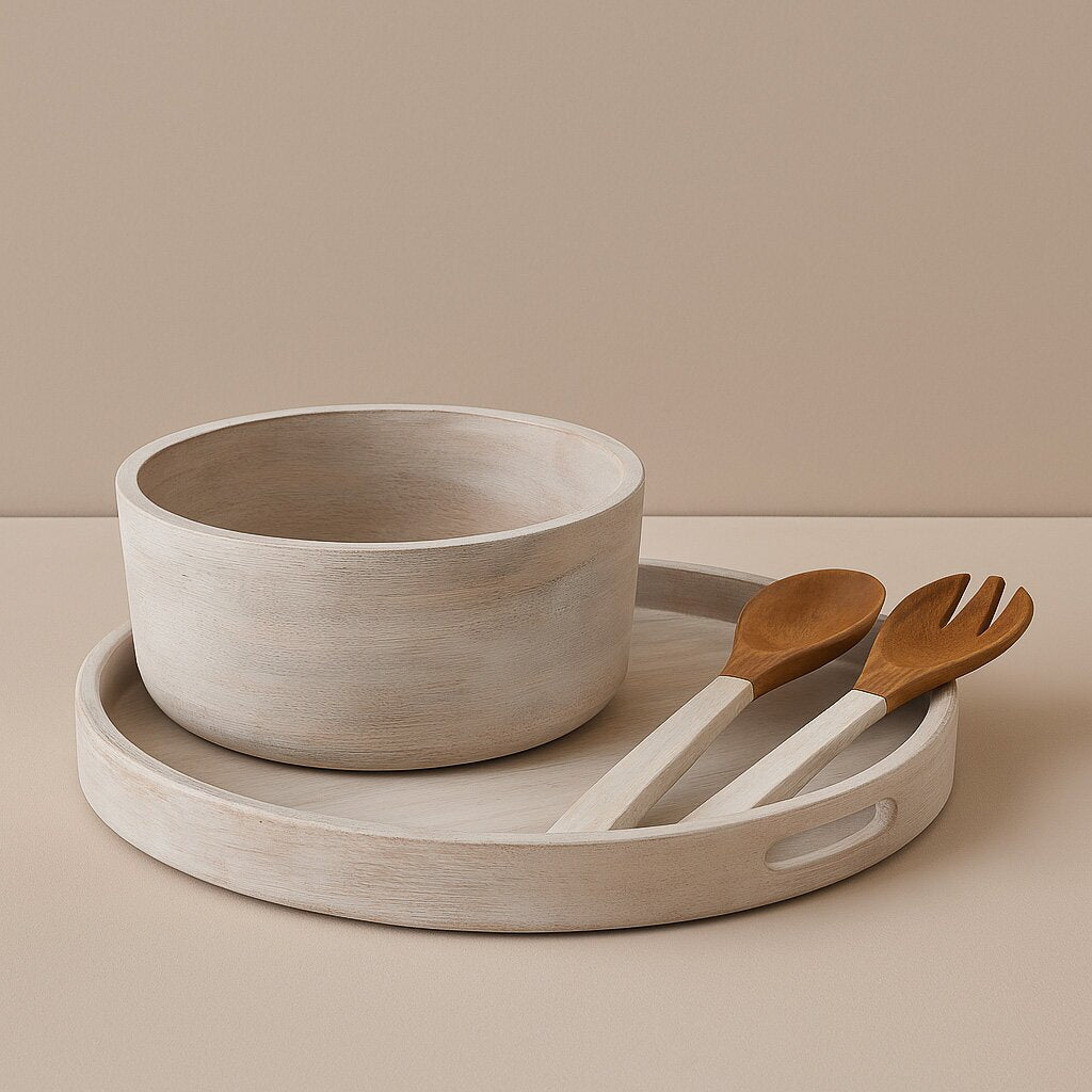 J-Line saladebestek - hout - wit