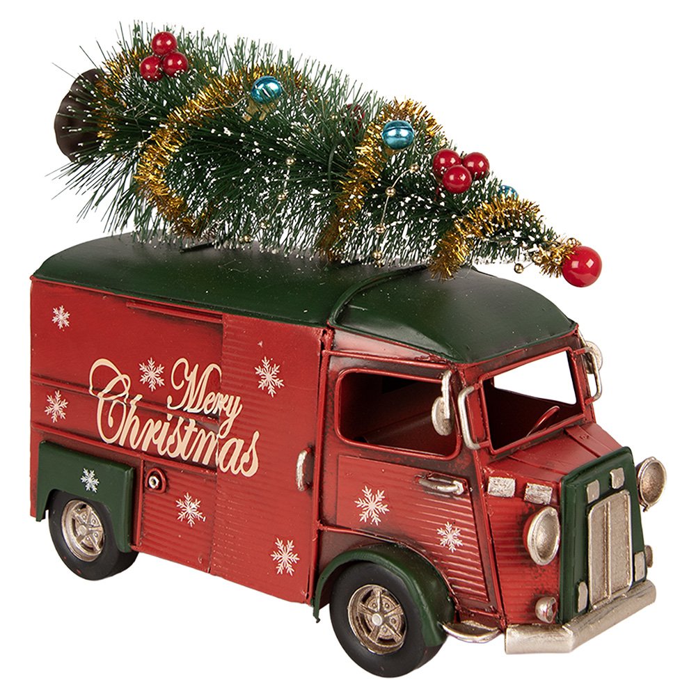 Kerstdecoratie Beeld Bus 21x10x17 cm Rood Metaal