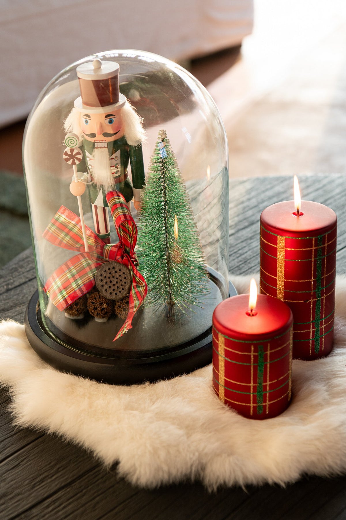 J-Line decoratie Stolp Notenkraker - glas - rood/groen - L