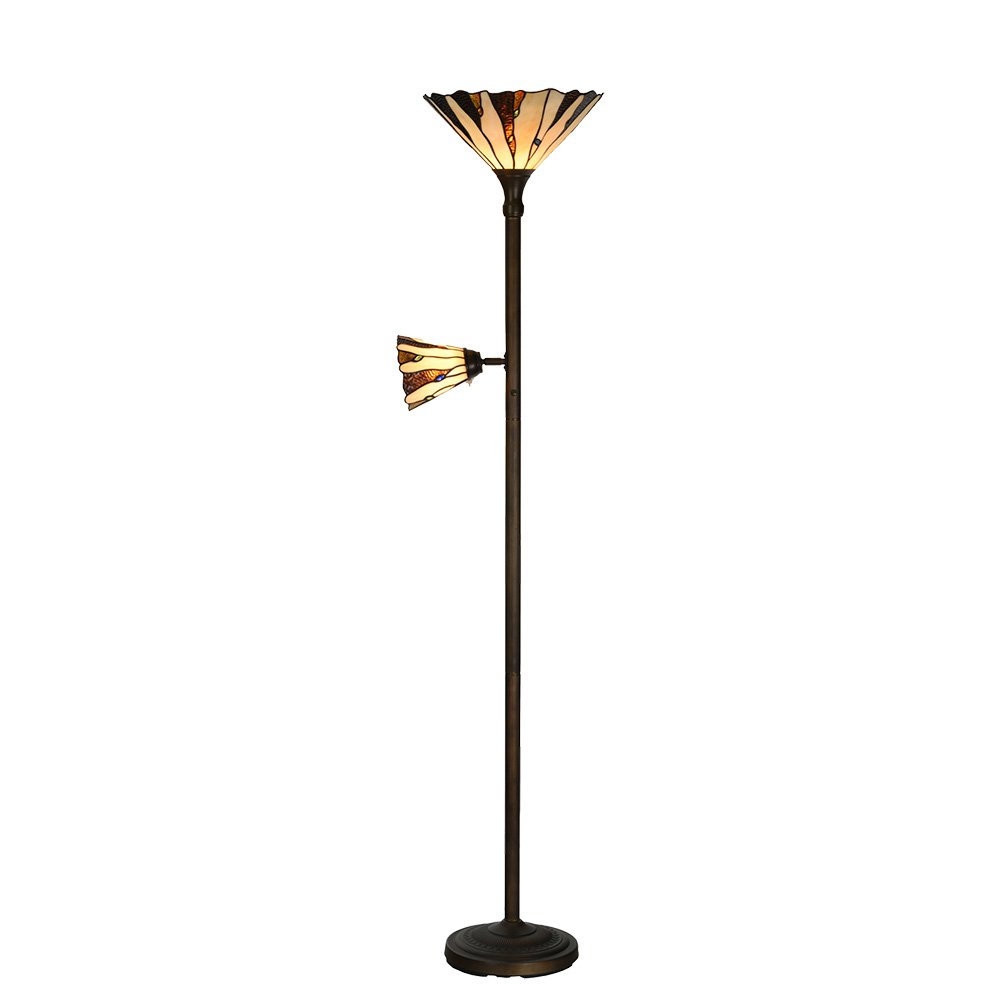 Tiffany Vloerlamp Ø 38x178 cm Beige Bruin Glas Tiffany Lampen