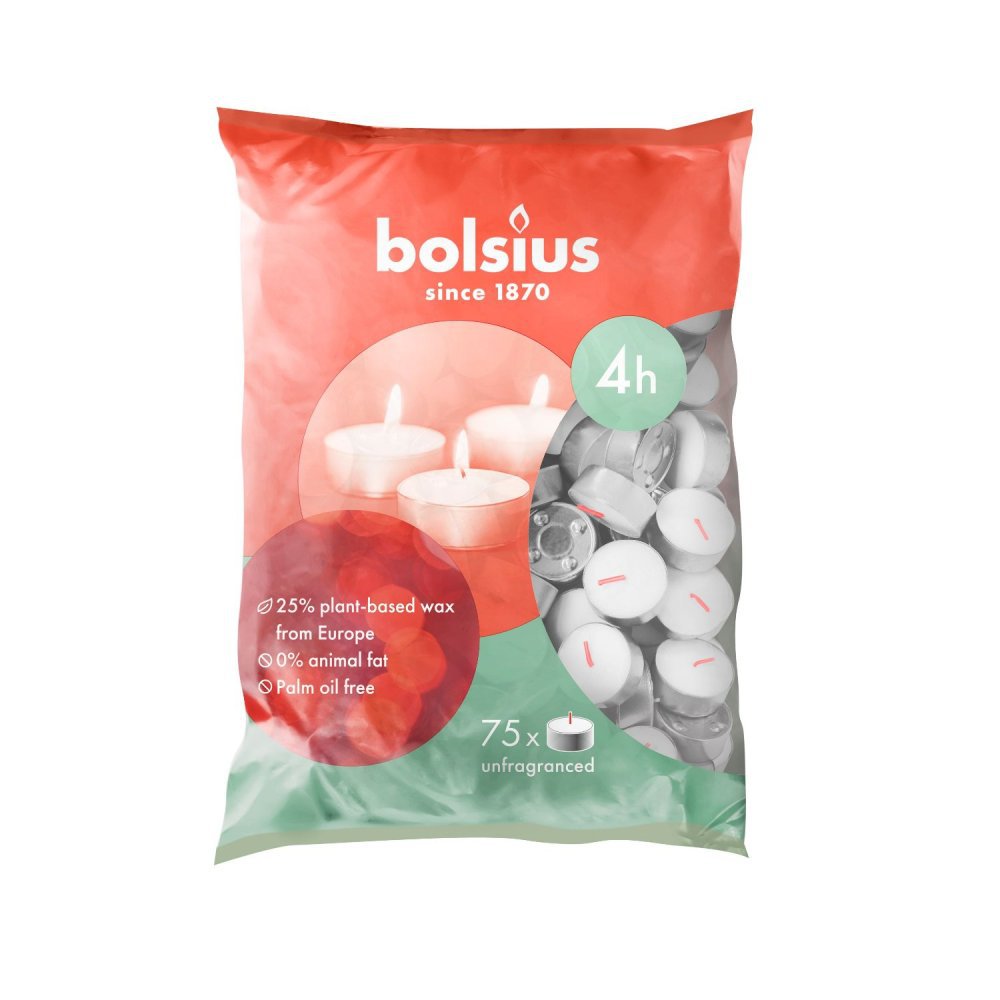 Bolsius duurzaam theelicht 4-uur zak 75 Wit