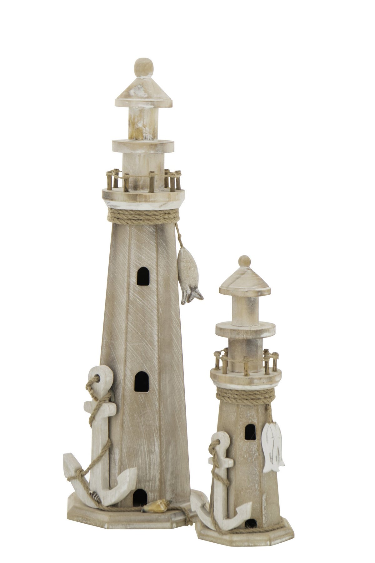 J-Line decoratie Vuurtoren - hout/touw naturel - L