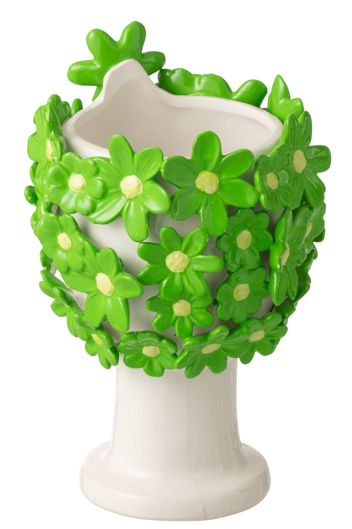 J-Line bloempot Dame Bloem - keramiek - wit/groen