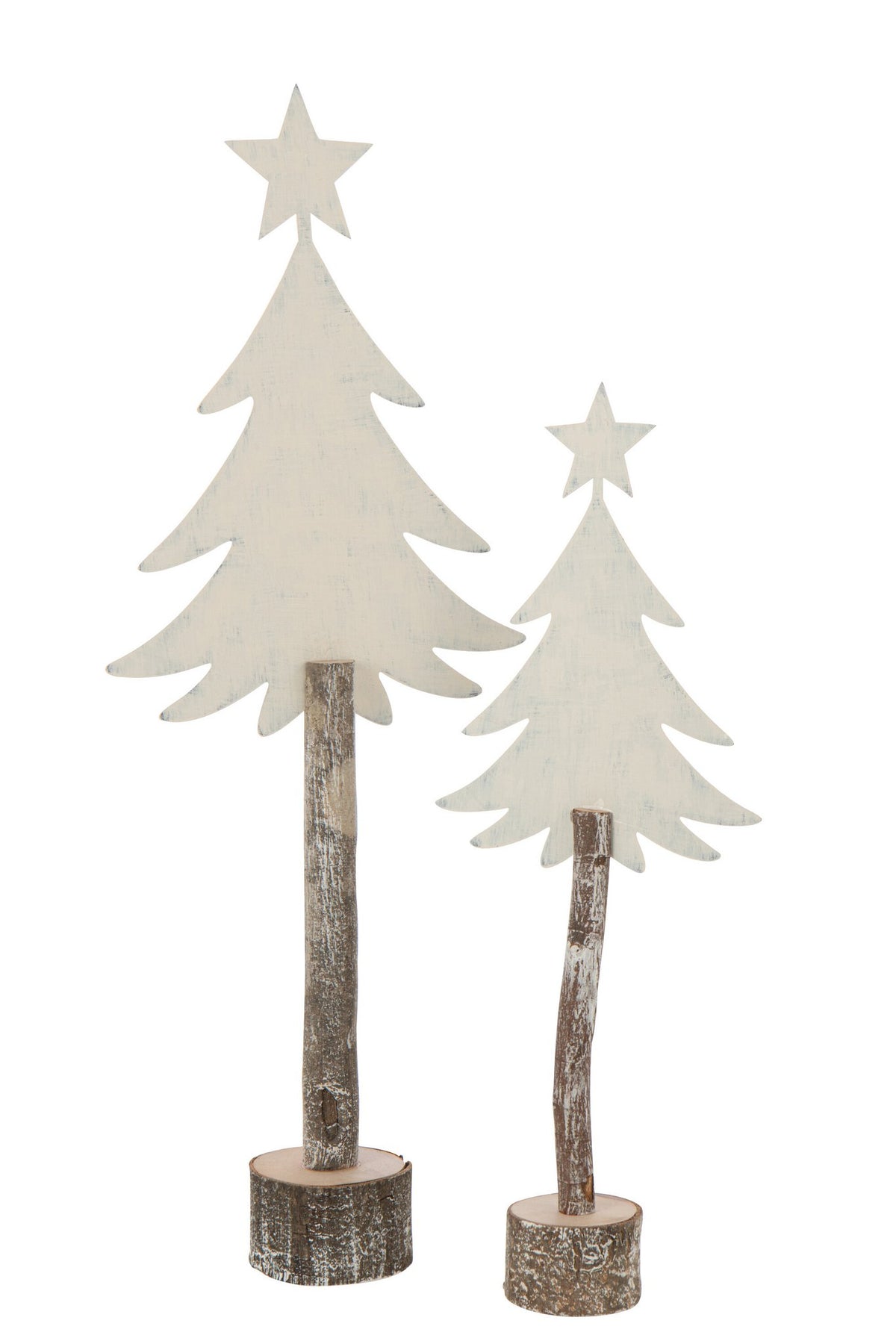 J-Line decoratie Kerstboom + Ster - ijzer/hout - wit - L
