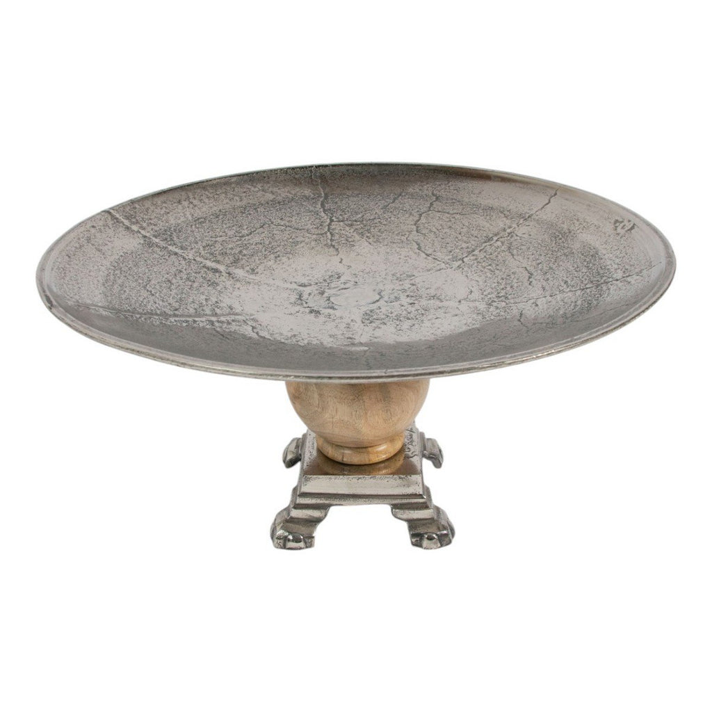 Dienblad op voet zilver hout h29 d55,5