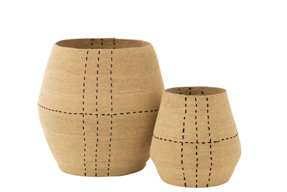 J-Line Set Van 2 Mand Stippellijnen Zeegras Naturel/Zwart