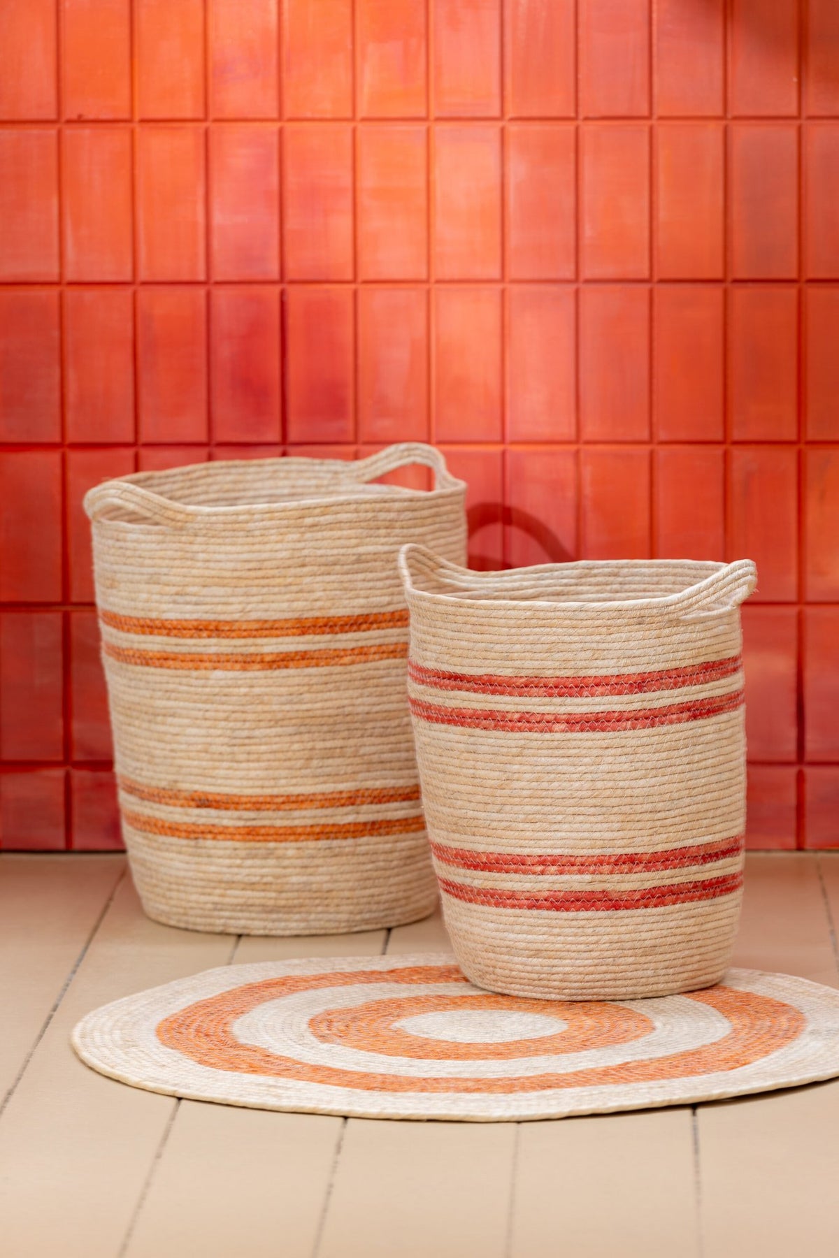 J-Line Set Van 3 Mand Strepen+Handvat Maïs Naturel/Oranje