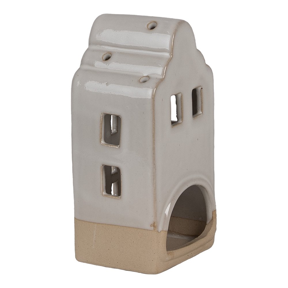 Theelichthouder Huis 7x6x14 cm Beige Keramiek Waxinelichthouder