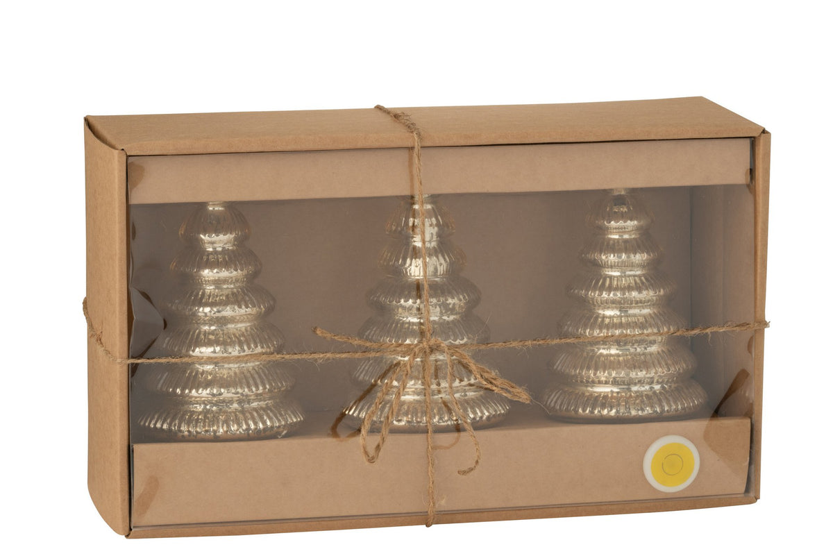 J-Line decoratie Boom Geribbeld - glas - goud - set van 3 - LED