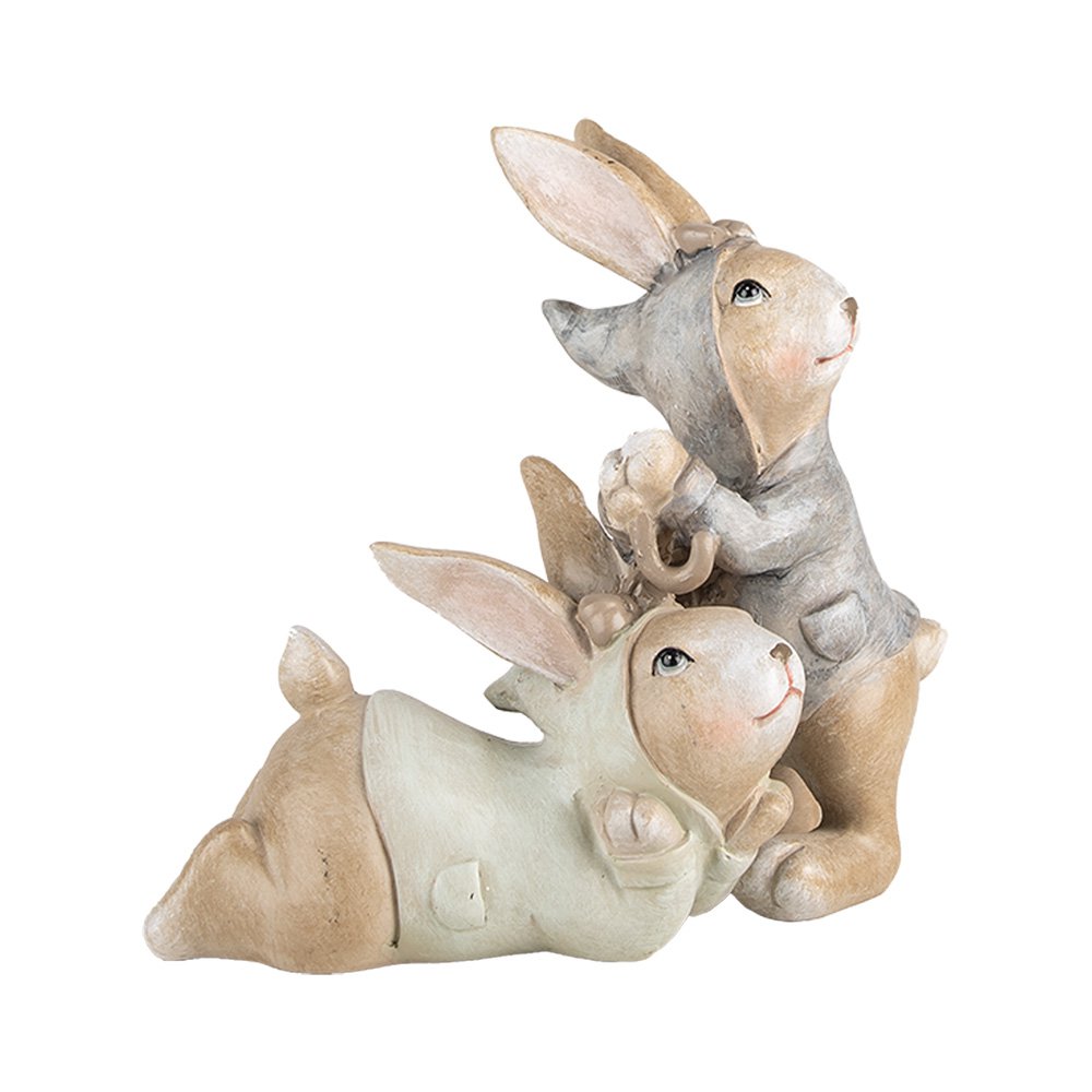 Decoratie Beeld Konijnen 19x16x23 cm Beige Kunststof