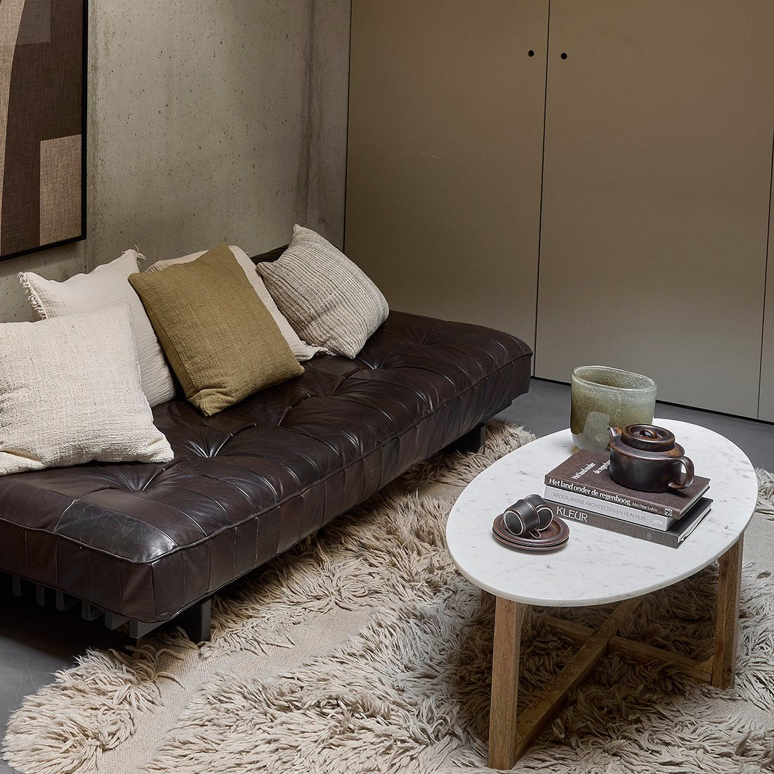 Ovale marmeren salontafel - Wit - 120x60x38 cm