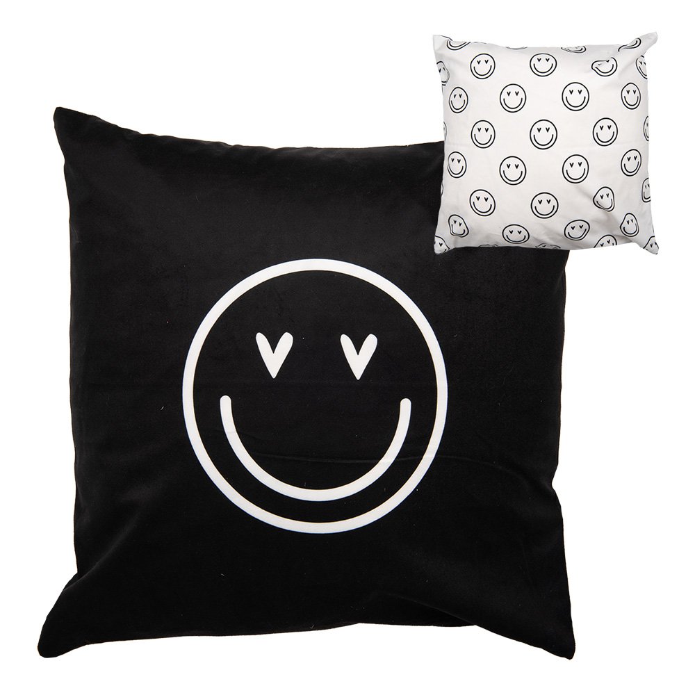 Kussenhoes 45x45 cm Zwart Wit Polyester smile