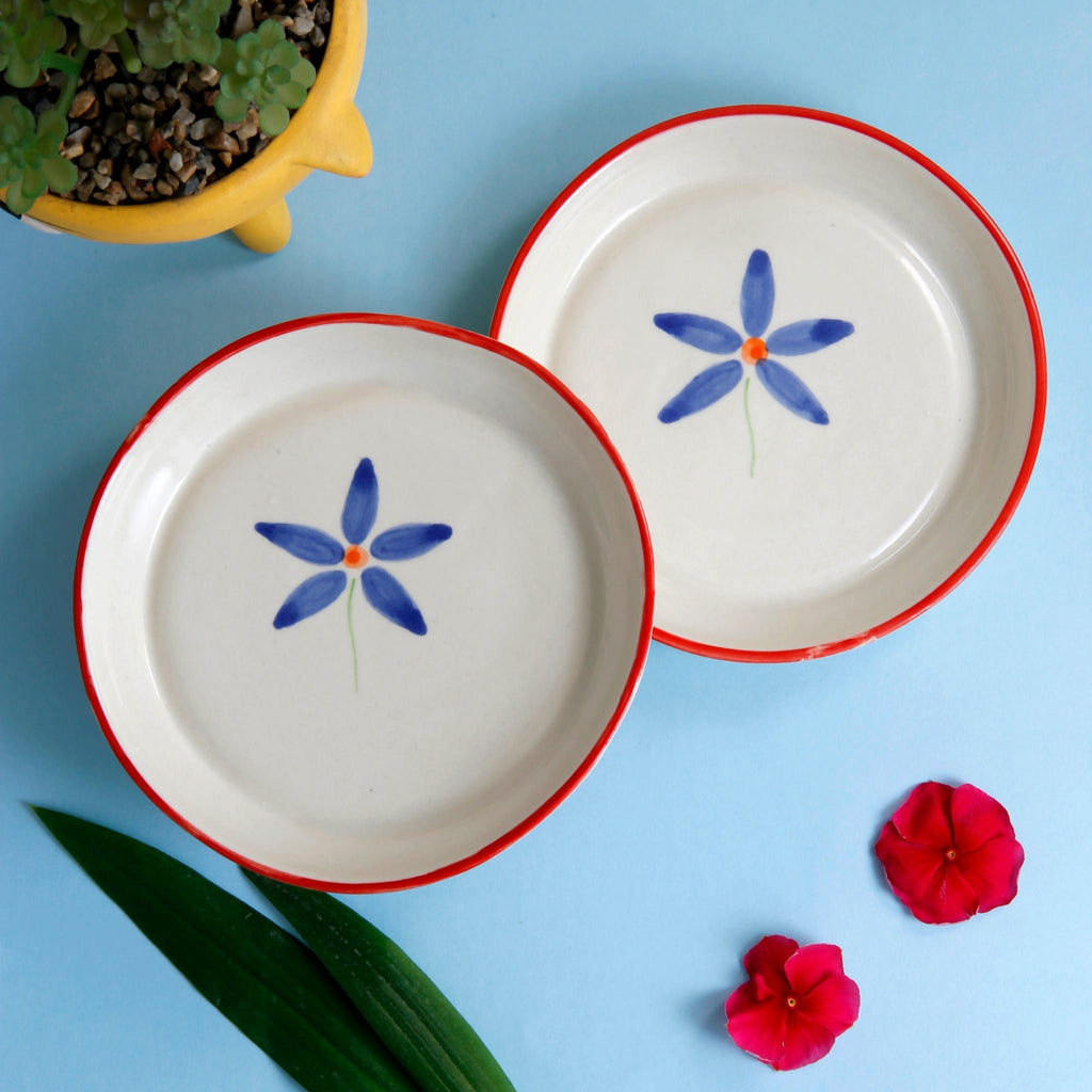 Blue Bloom Bord – Keramisch serviesgoed – Handgeschilderd bloemmotief – 5 inch